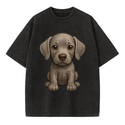 Baby Weimaraner Puppy - silver-gray coat, amber eyes, sleek body, front-facing, - Vintage T-shirt - Black