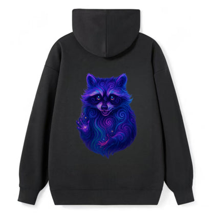 Playful raccoon with mask swirling in hypnotic patterns, neon purple and - Classic Pullover Hoodie - Black