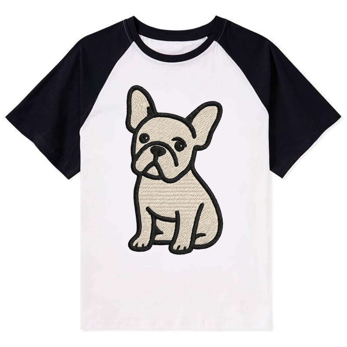 French Bulldog - Head tilt one ear up - Contrast Raglan T-shirt - Black