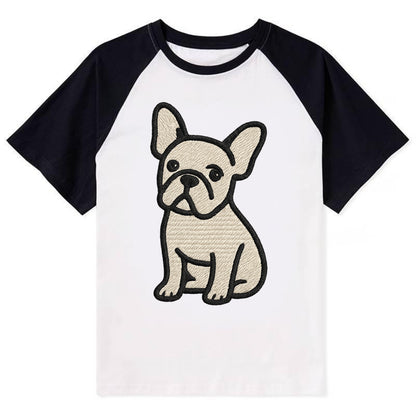 French Bulldog - Head tilt one ear up - Contrast Raglan T-shirt - Black