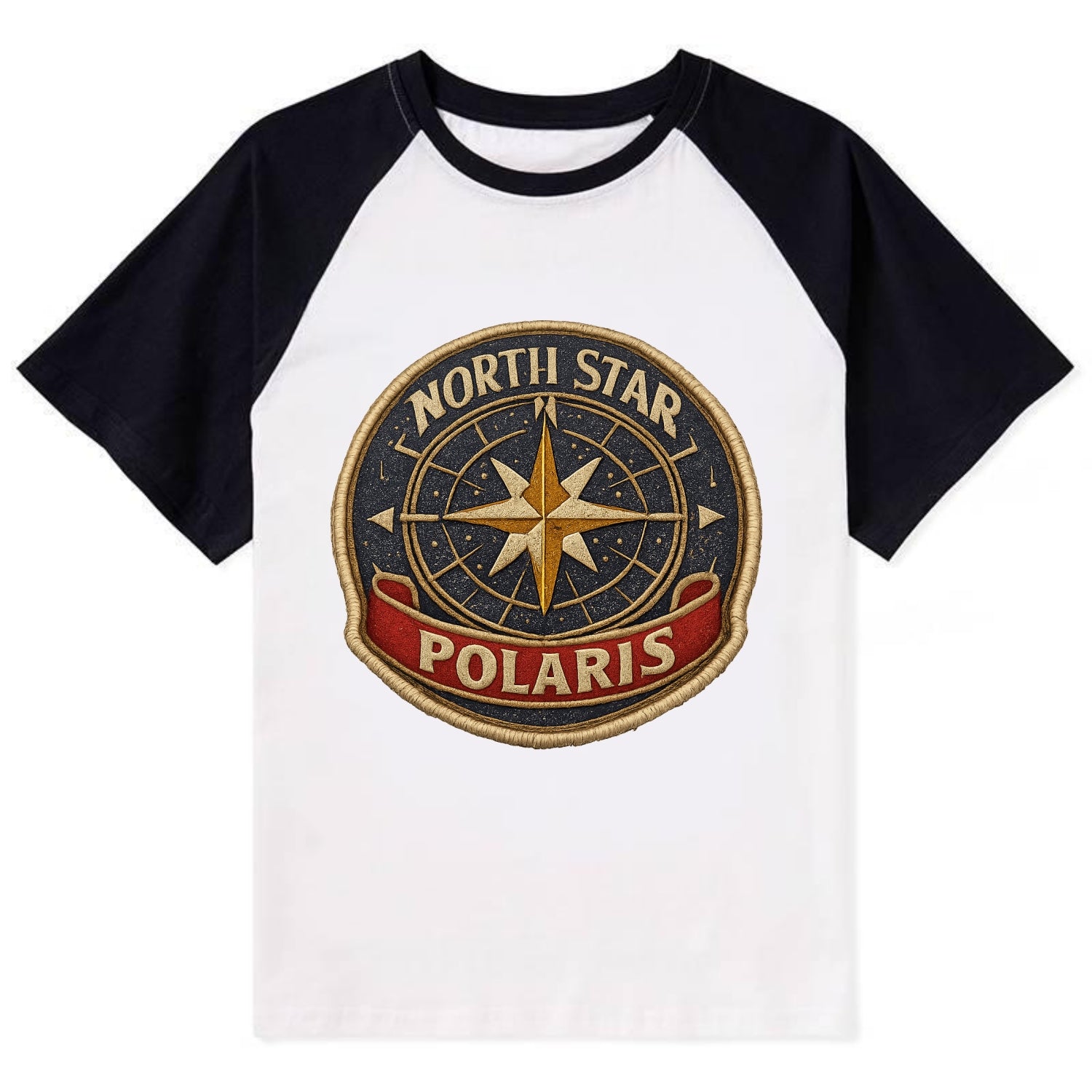 NORTH STAR POLARIS - guiding star in gold and white , navigation - Contrast Raglan T-shirt - Black