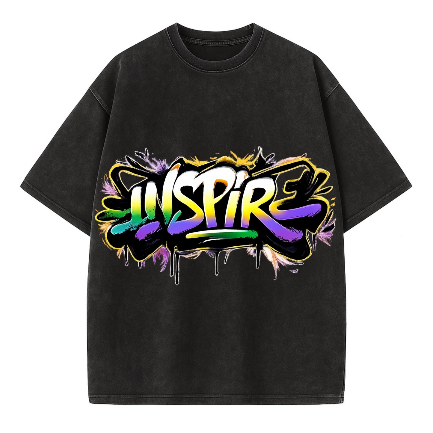 Bold typography design - "INSPIRE" - motivating others, being the spark - Vintage T-shirt - Black