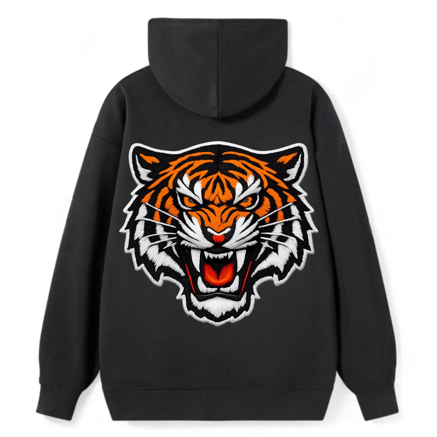 TIGER STRIPES FACE - fierce tiger face in orange, black and white , - Classic Pullover Hoodie - Black