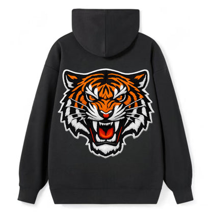 TIGER STRIPES FACE - fierce tiger face in orange, black and white , - Classic Pullover Hoodie - Black