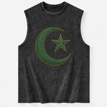 Crescent Moon and Star - Vintage Washed Tank - Black