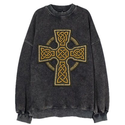 Celtic Cross  - Vintage Sweatshirt - Black