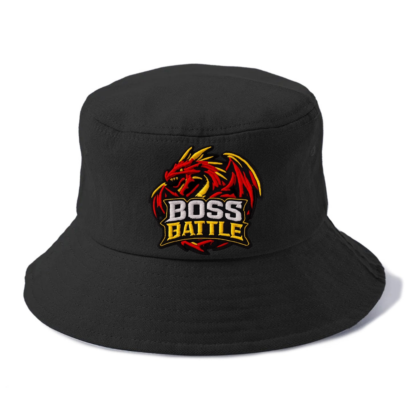 BOSS BATTLE - dragon silhouette in red and gold , raid - Bucket Hat - Black