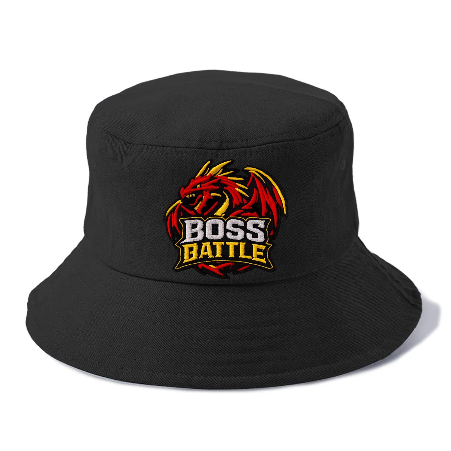 BOSS BATTLE - dragon silhouette in red and gold , raid - Bucket Hat - Black