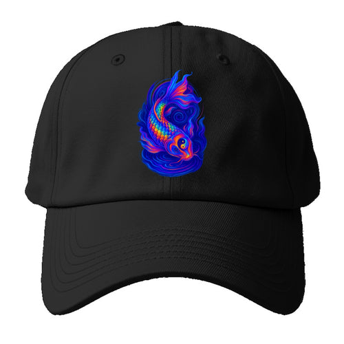 Sacred koi with scales reflecting rainbow prisms, yin-yang patterns in - Baseball Cap For Big Heads