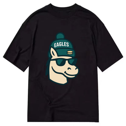 Philadelphia Horse wearing Eagles beanie with cheesesteak patch and wayfarer - Classic T-shirt - Black