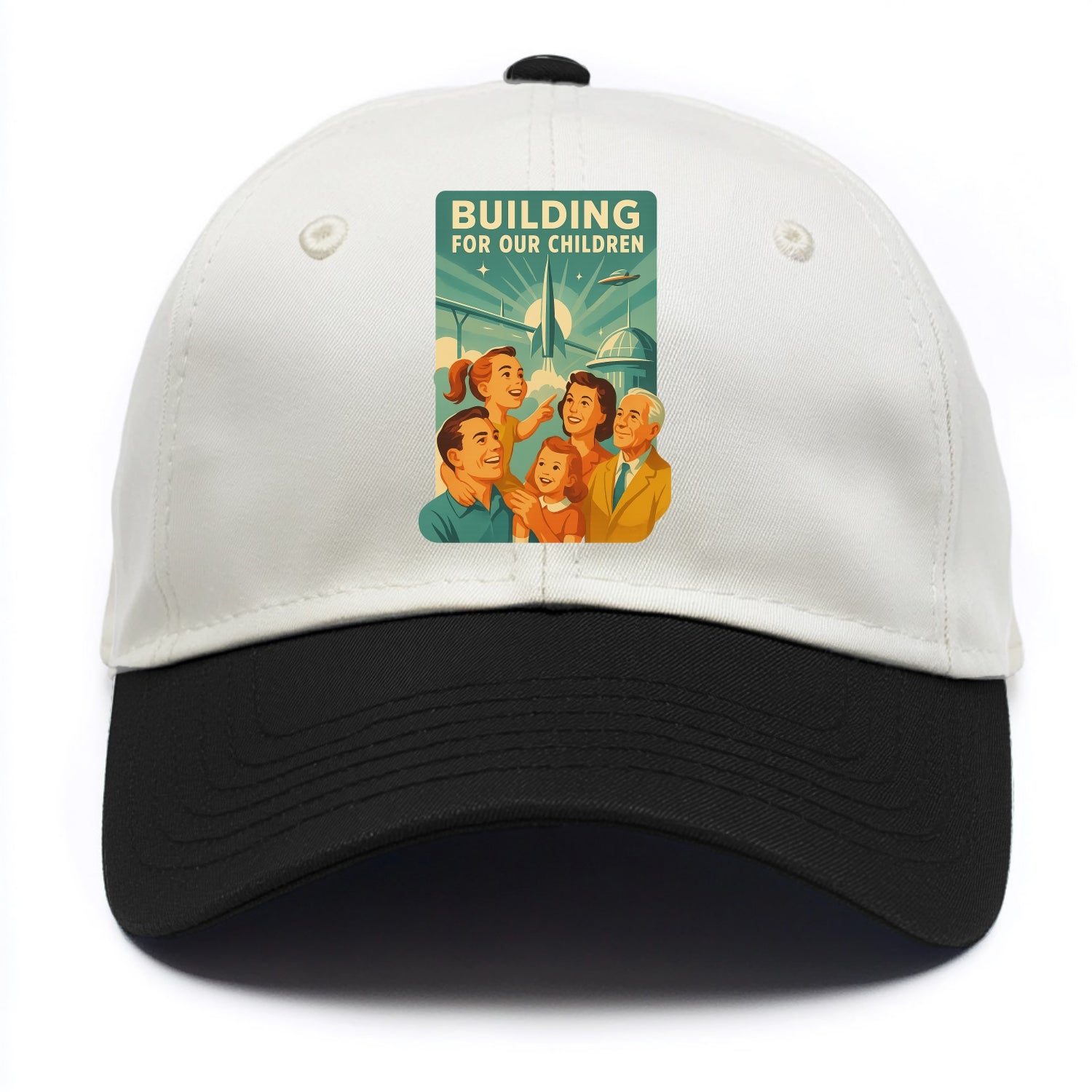 Multiple generations celebrating progress together - "Building for Our Children" - - Two Tone Cap - Black