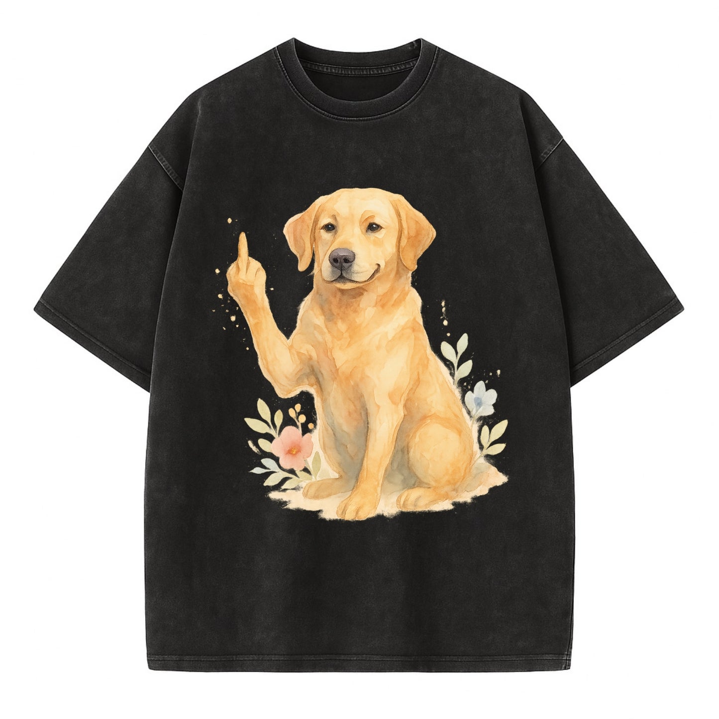 Labrador Retriever yellow sitting pretty, friendly face, strong paw up with sass - Vintage T-shirt - Black