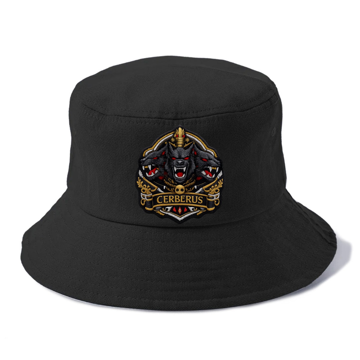 CERBERUS THREE HEADS - triple hound in black and red , underworld - Bucket Hat - Black
