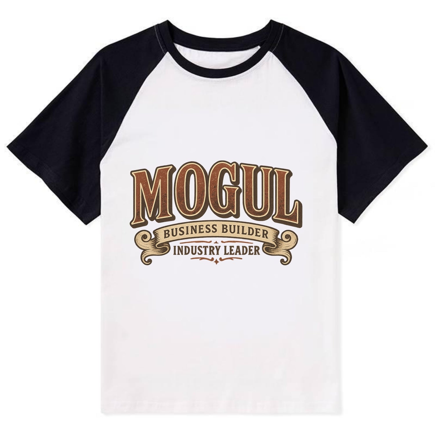 Bold typography design - "MOGUL" - business builder, industry leader - Contrast Raglan T-shirt - Black