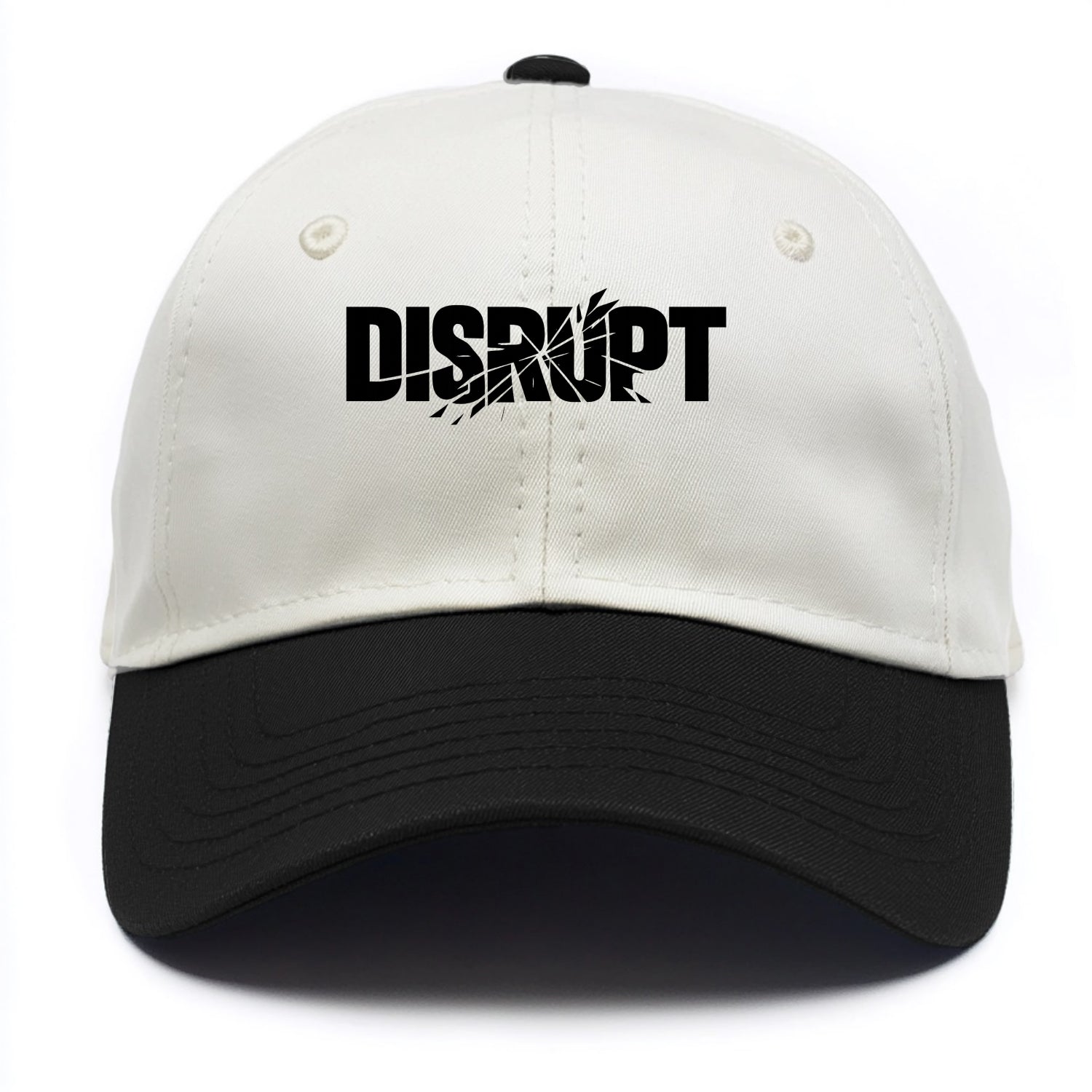 Bold typography design - "DISRUPT" - breaking patterns, changing game - Two Tone Cap - Black