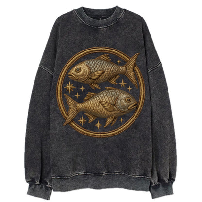 Pisces Fish  - Vintage Sweatshirt - Black