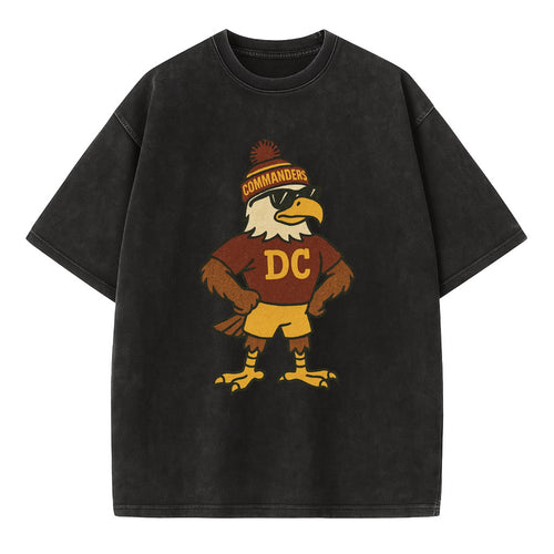 DC Eagle wearing Commanders burgundy and gold beanie with pom pom and wayfarer - Vintage T-shirt