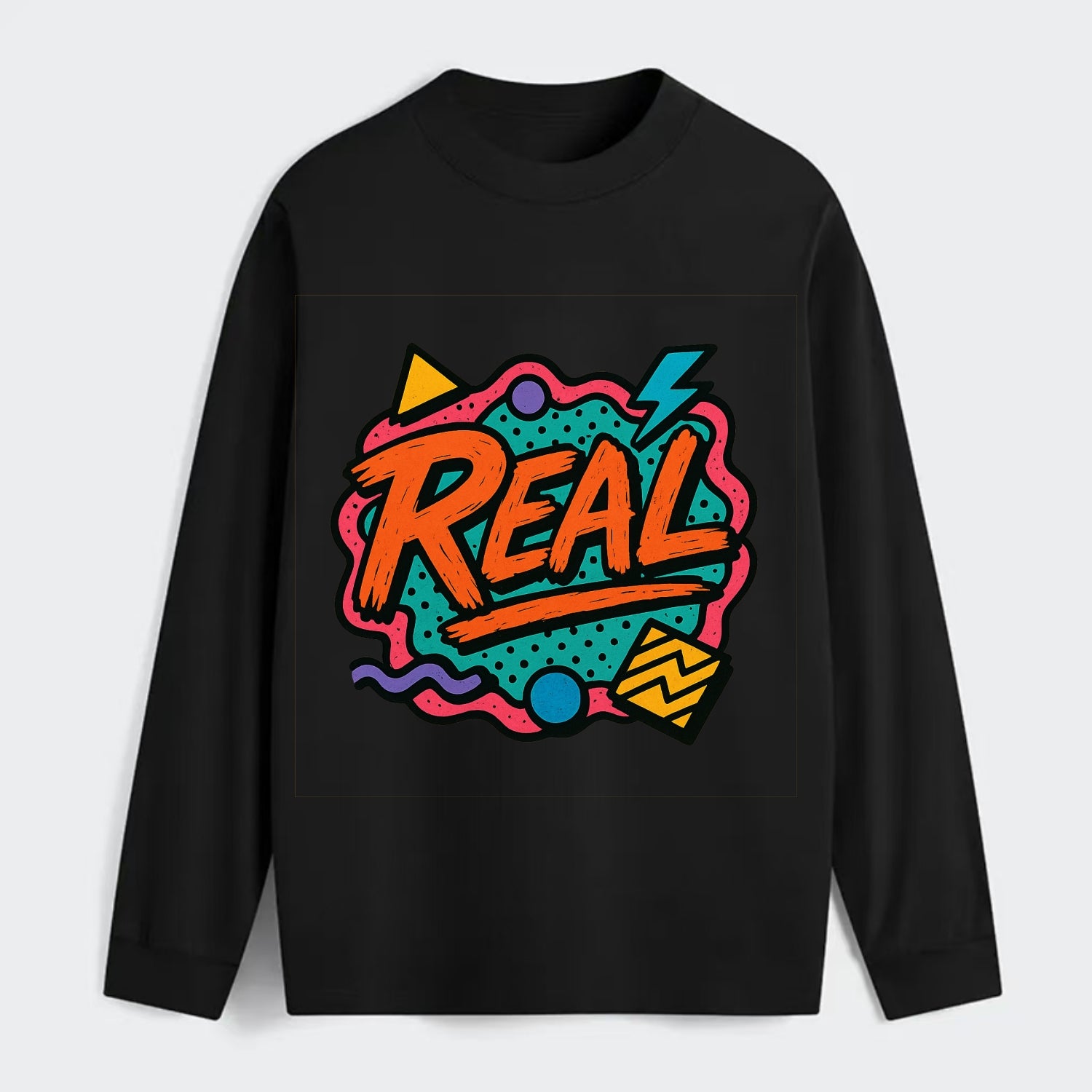 Imperfect brush strokes spelling "Real" - authenticity over perfection, - Classic Long Sleeve Shirt - Black
