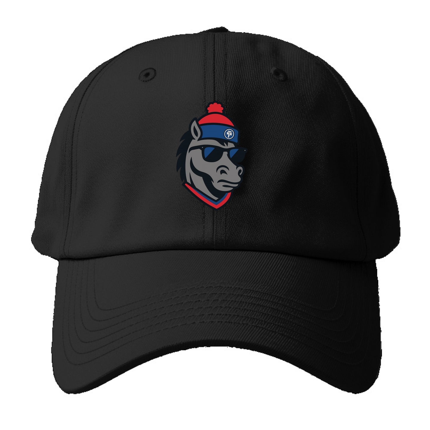 Detroit Stallion wearing Pistons red and blue beanie with piston patch and wayfarer - Baseball Cap - Black