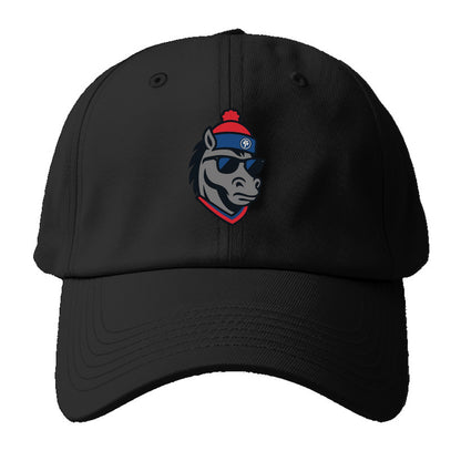 Detroit Stallion wearing Pistons red and blue beanie with piston patch and wayfarer - Baseball Cap - Black