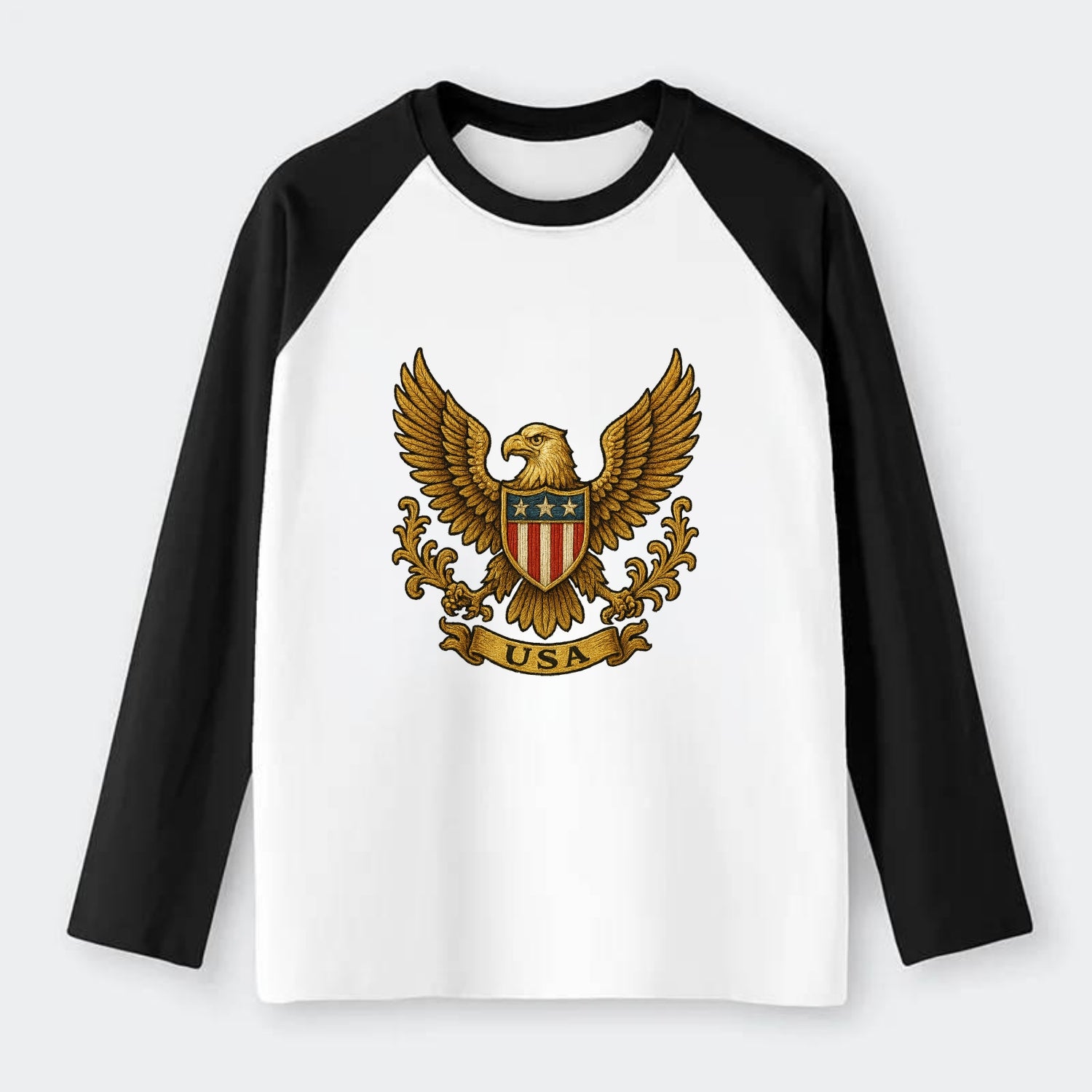 Usa Heritage Eagle 3 - Raglan Long Sleeve T-Shirt - Black