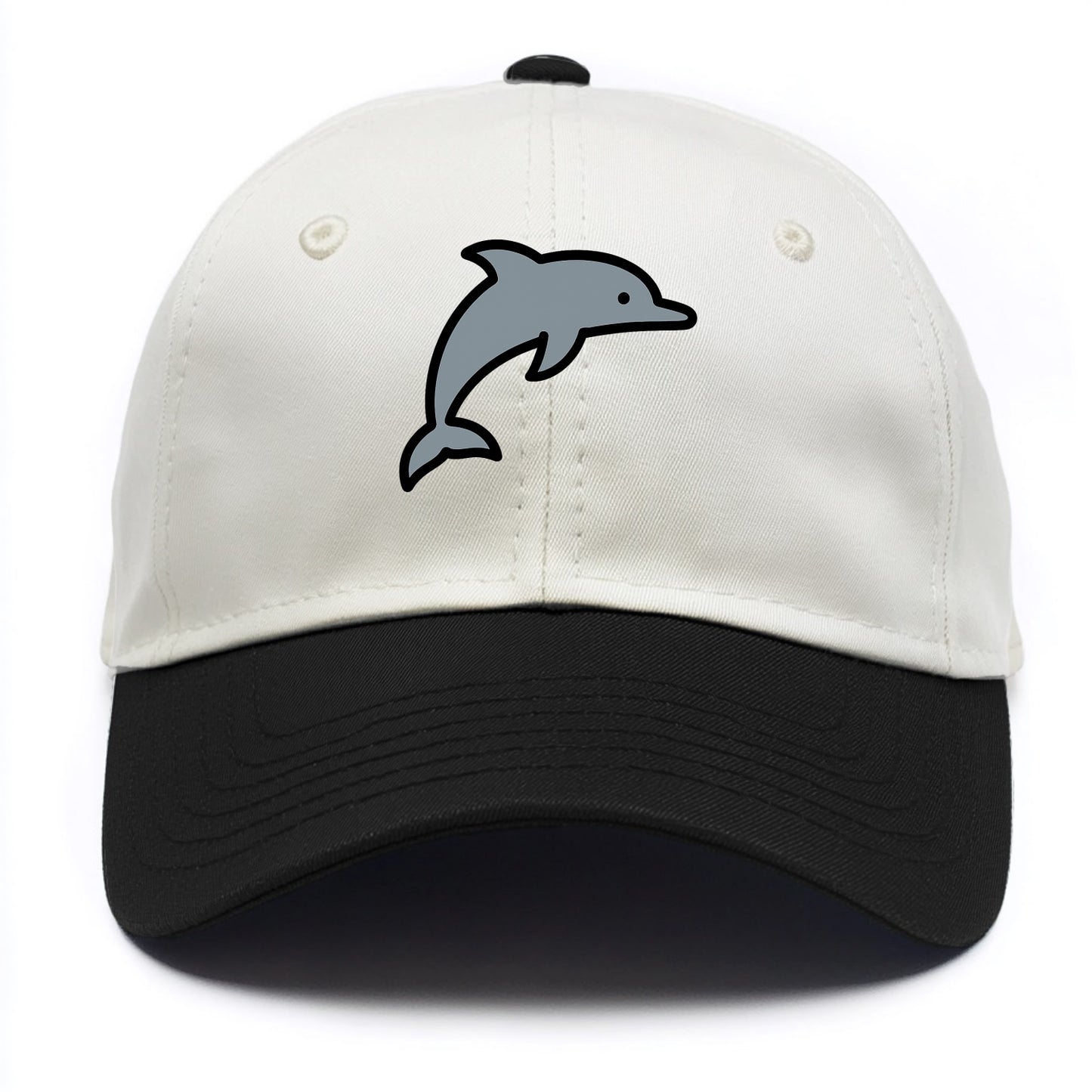 Bottlenose Dolphin - Gray jumping pose flat side profile - Two Tone Cap - Black
