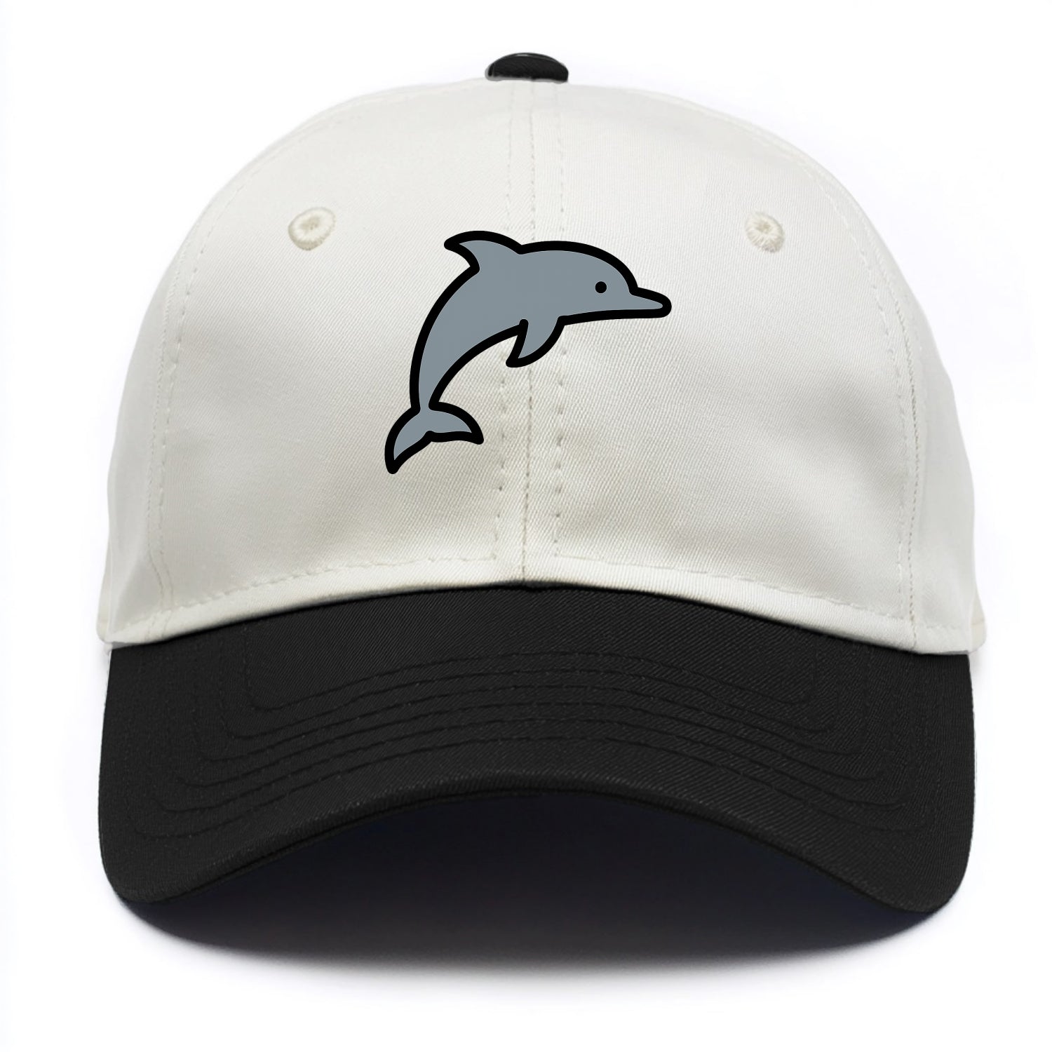 Bottlenose Dolphin - Gray jumping pose flat side profile - Two Tone Cap - Black