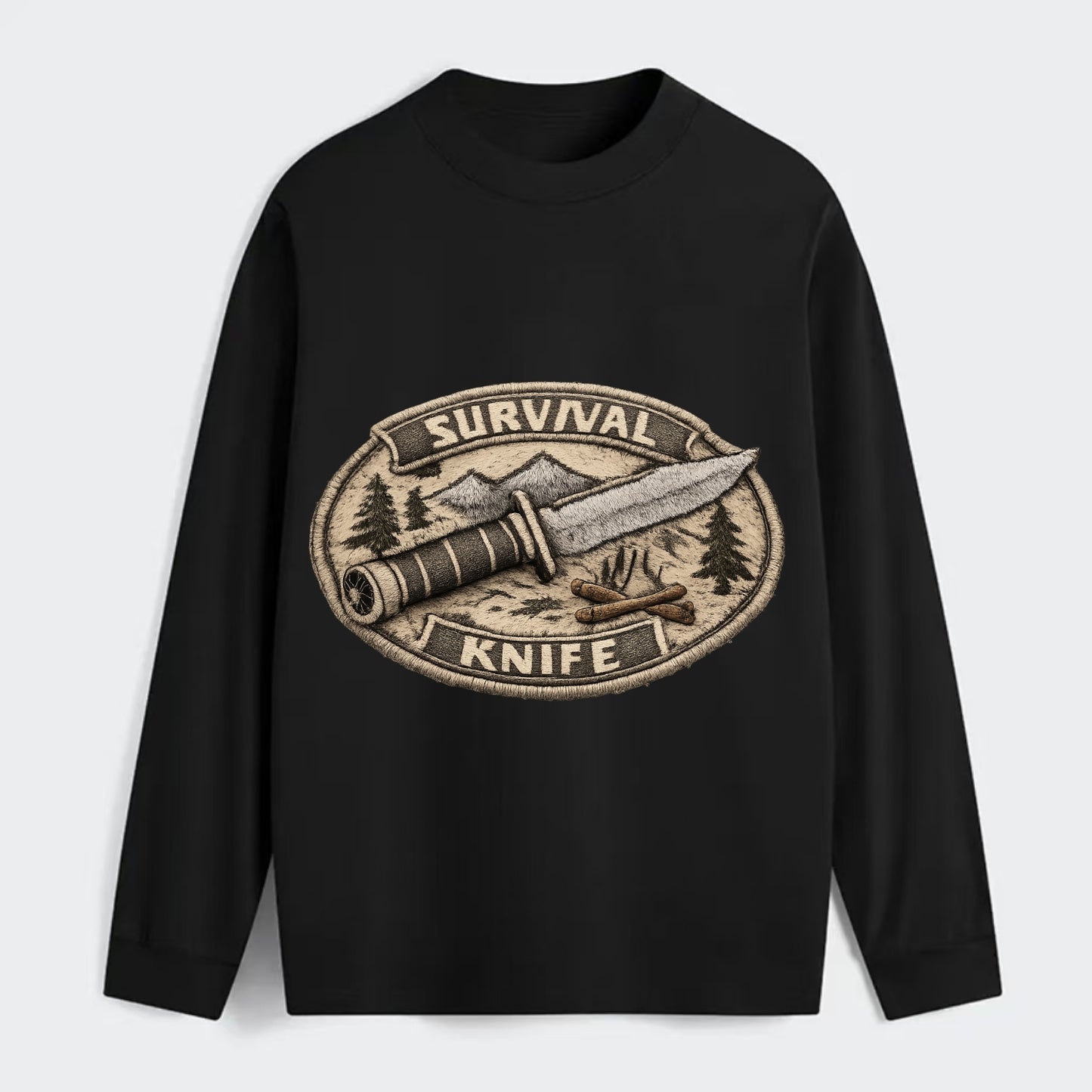 SURVIVAL KNIFE - fixed blade with compass in silver and black , - Classic Long Sleeve Shirt - Black