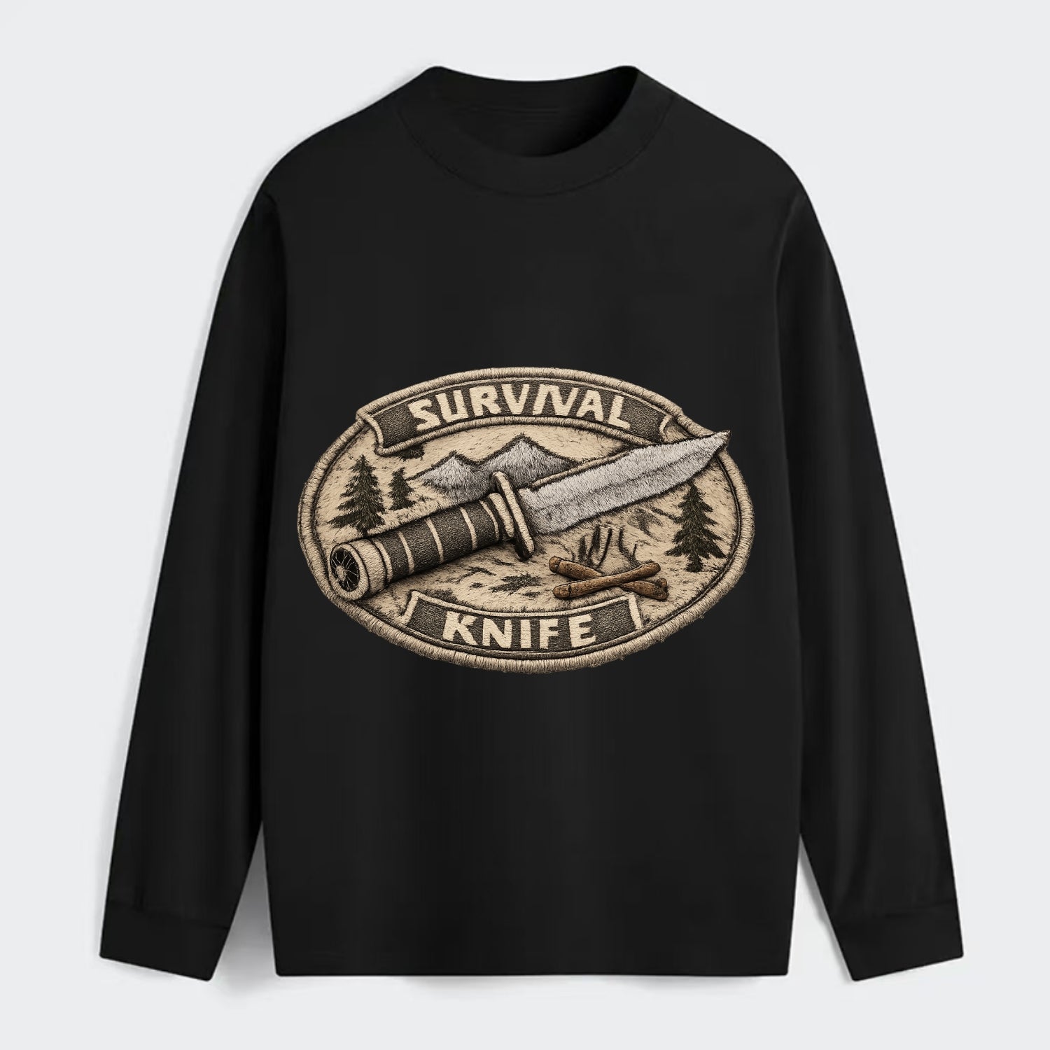 SURVIVAL KNIFE - fixed blade with compass in silver and black , - Classic Long Sleeve Shirt - Black
