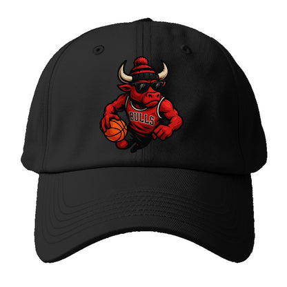 Chicago Bull wearing Bulls red and black beanie with horns design and wayfarer - Baseball Cap - Black