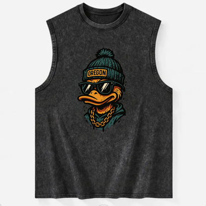 Eugene Duck wearing Oregon beanie with p - Vintage Washed Tank - Black