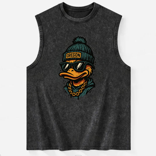 Eugene Duck wearing Oregon beanie with p - Vintage Washed Tank - Black