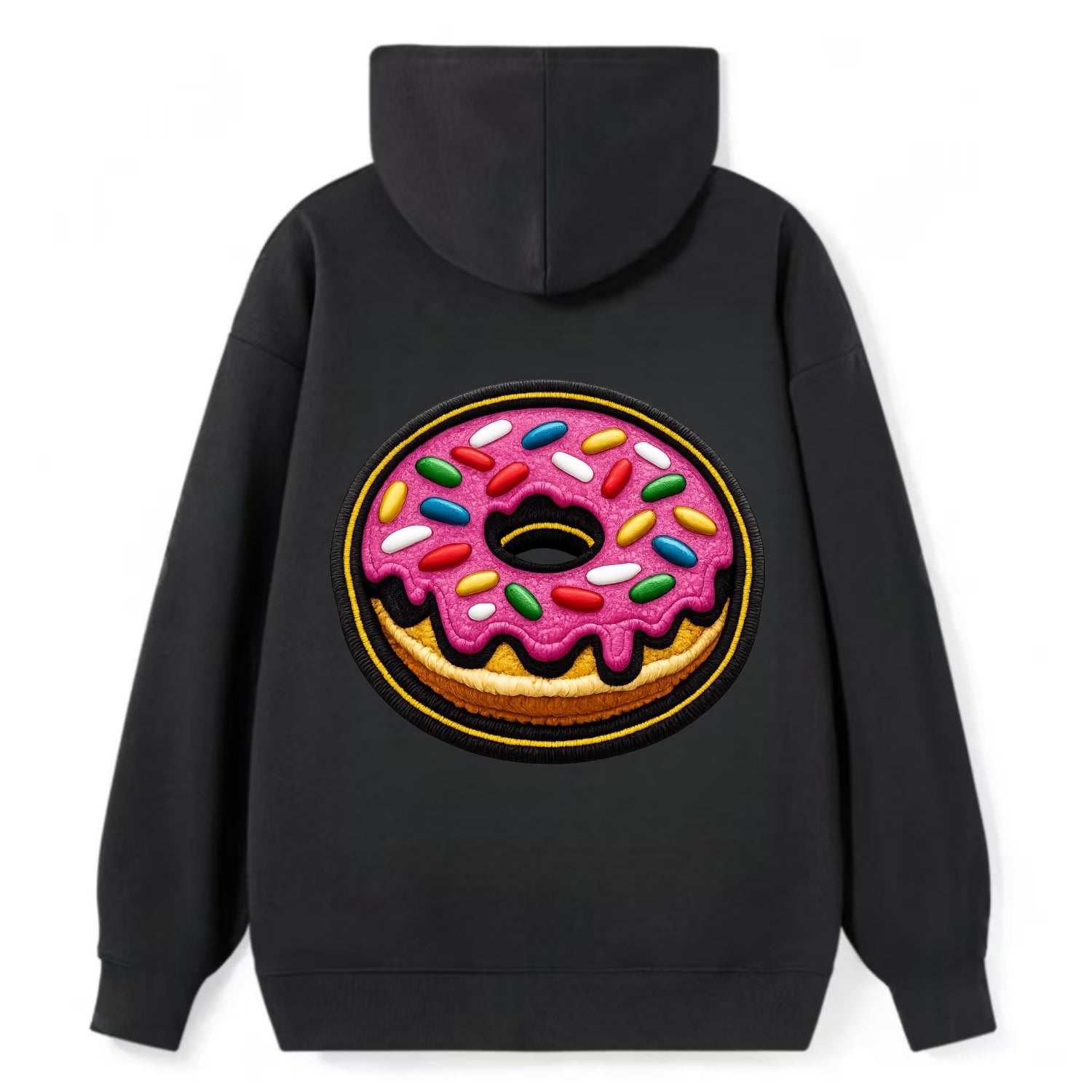 DONUT SPRINKLES - glazed donut with sprinkles in pink and rainbow , sweet - Classic Pullover Hoodie - Black