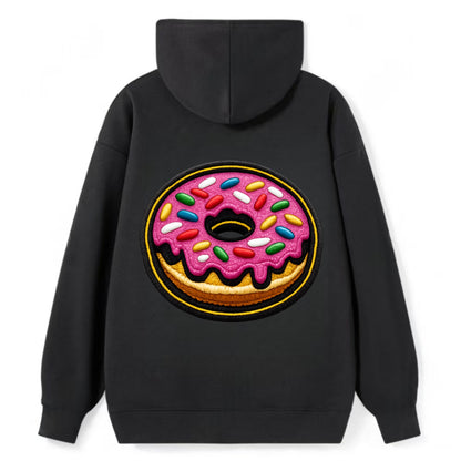 DONUT SPRINKLES - glazed donut with sprinkles in pink and rainbow , sweet - Classic Pullover Hoodie - Black