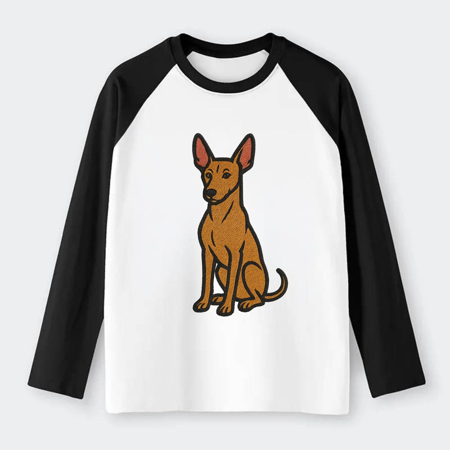 Pharaoh Hound - Tan colored embroidered pose - Raglan Long Sleeve T-Shirt - Black