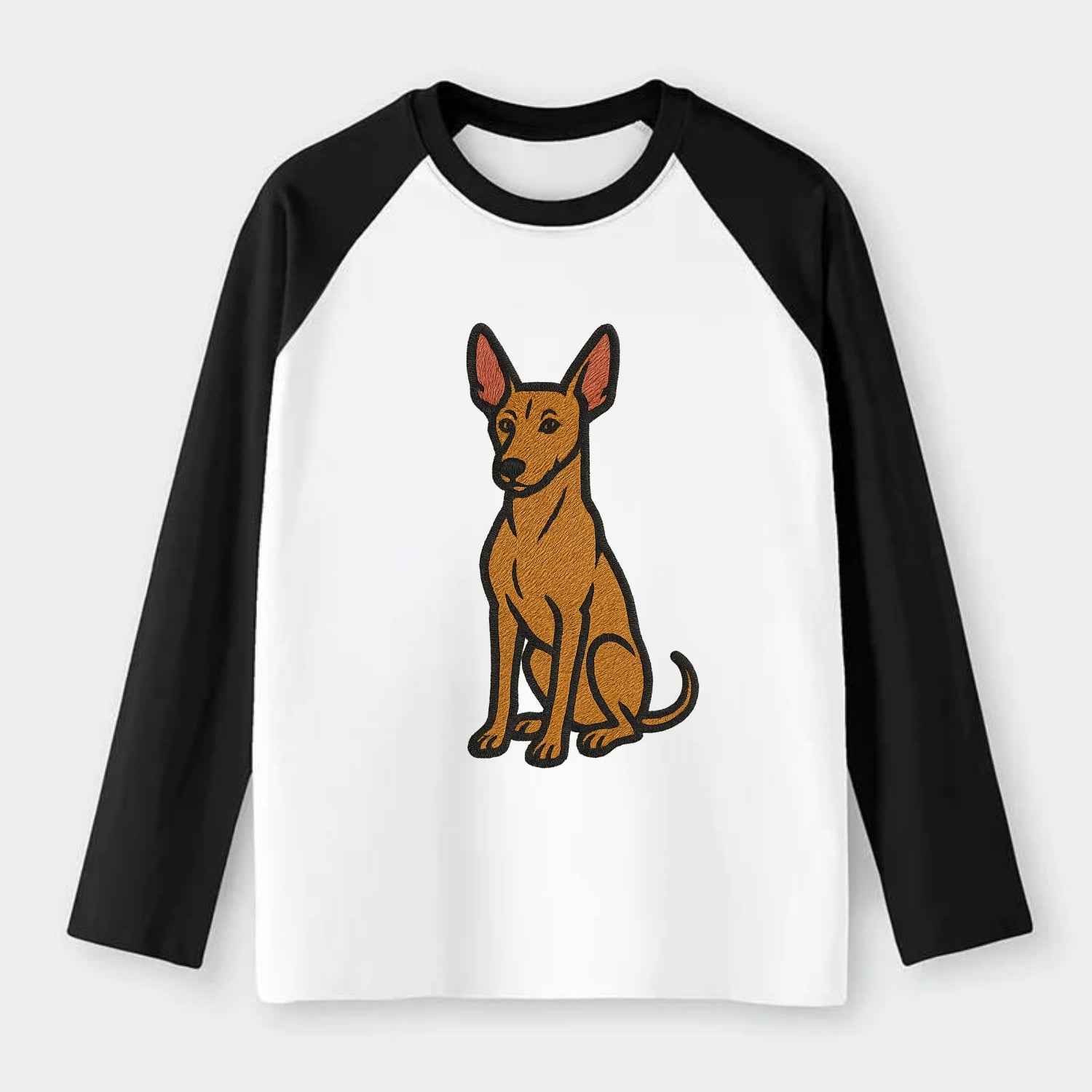 Pharaoh Hound - Tan colored embroidered pose - Raglan Long Sleeve T-Shirt - Black