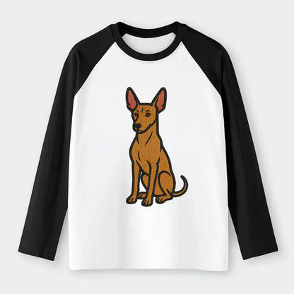 Pharaoh Hound - Tan colored embroidered pose - Raglan Long Sleeve T-Shirt - Black