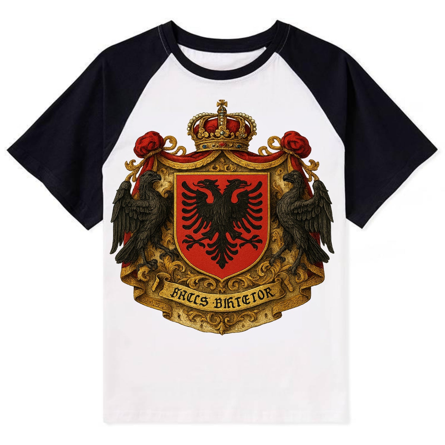 Albania Double Eagle Emblem - Contrast Raglan T-shirt - Black