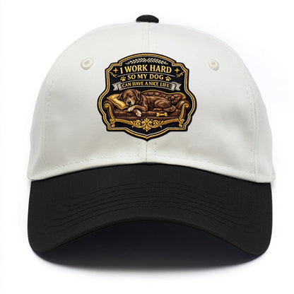 I WORK HARD SO MY DOG CAN HAVE A NICE LIFE - dog on couch in brown , pet luxury - Two Tone Cap - Black