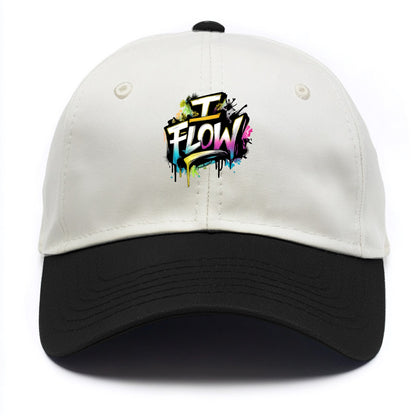 Bold typography design - "I FLOW" - going with life, easy movement - Two Tone Cap - Black