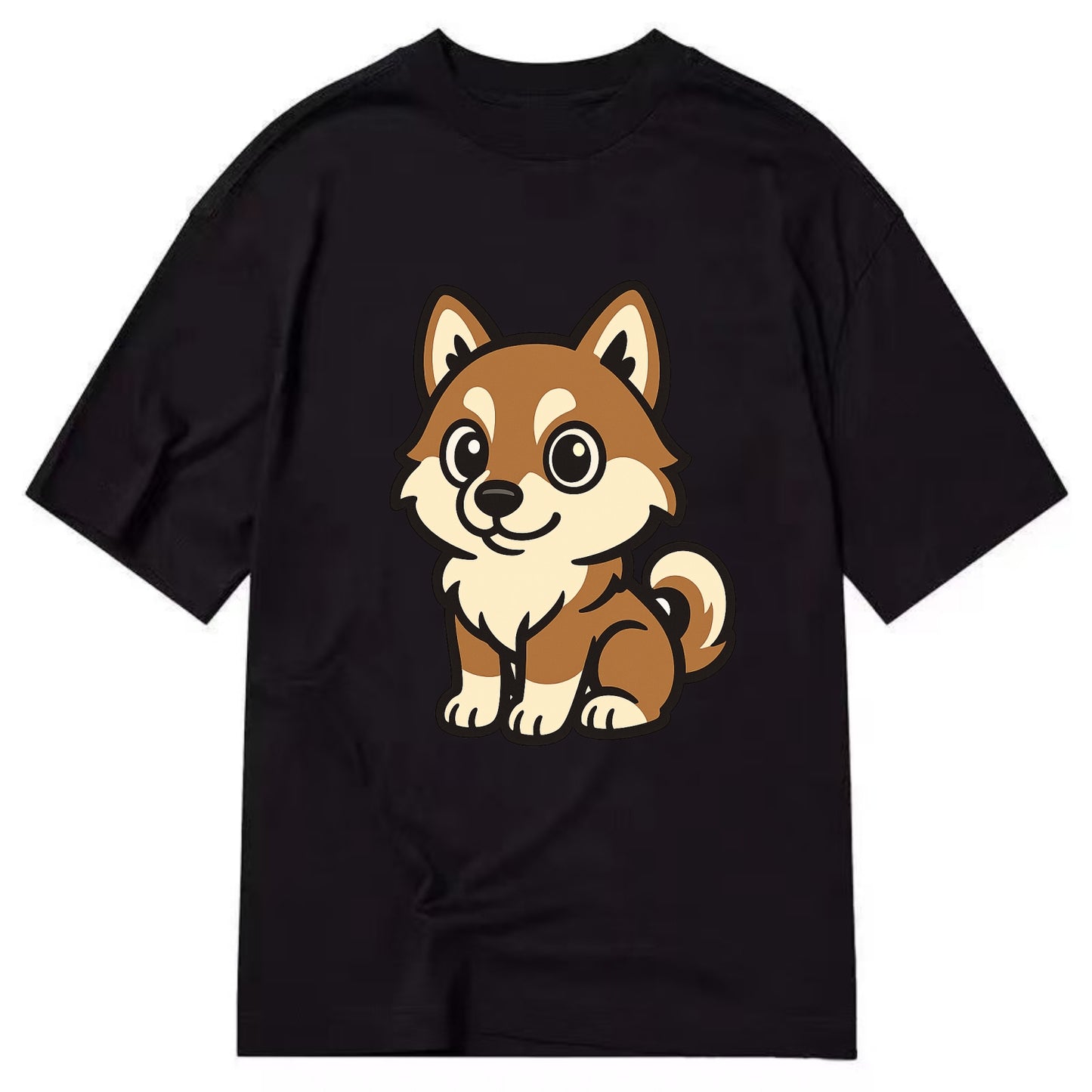 Pomsky - Pomeranian-Husky mix sitting pose - Classic T-shirt - Black