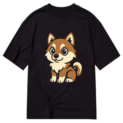 Pomsky - Pomeranian-Husky mix sitting pose - Classic T-shirt - Black