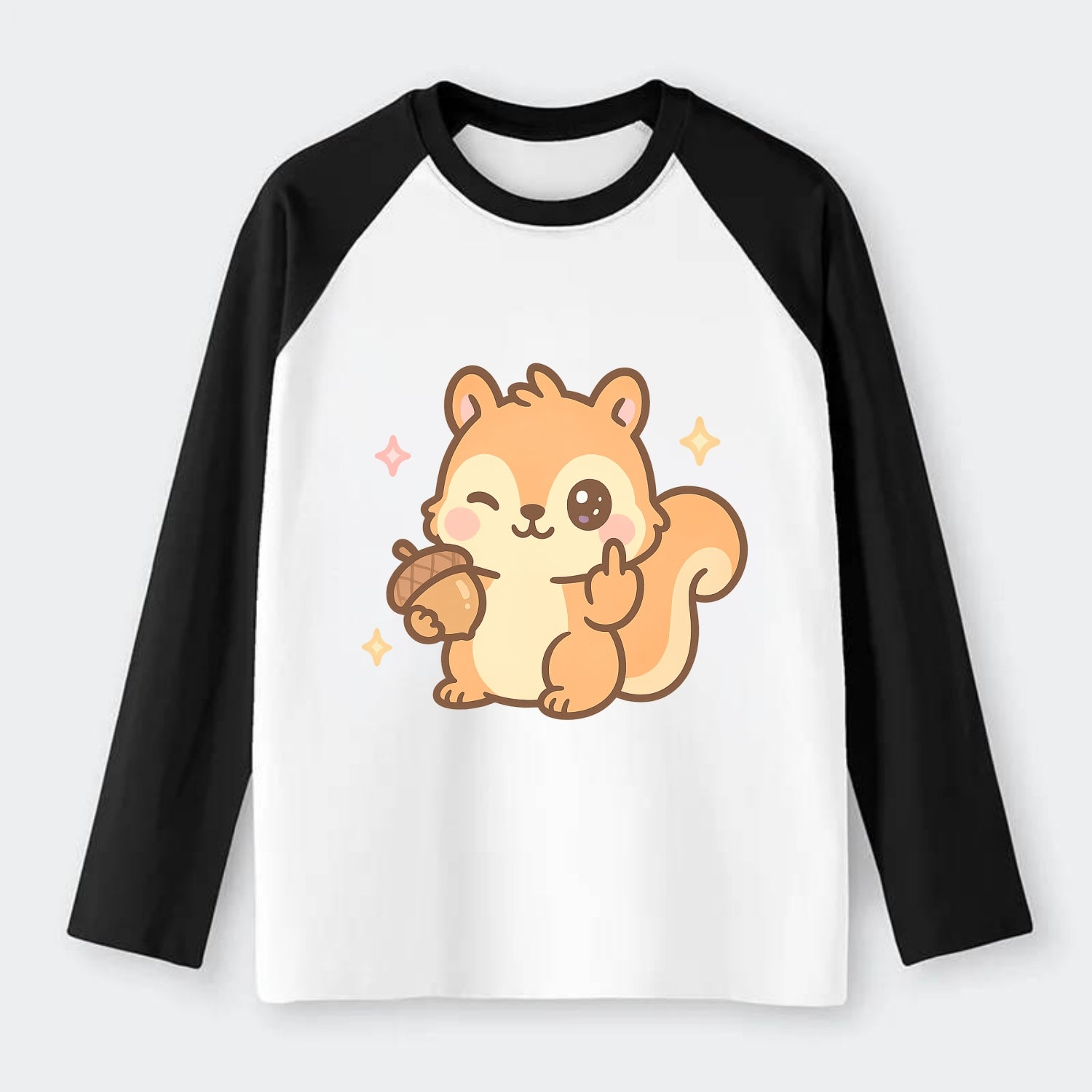 sweet squirrel holding acorn in one paw, flipping off with the other - Raglan Long Sleeve T-Shirt - Black