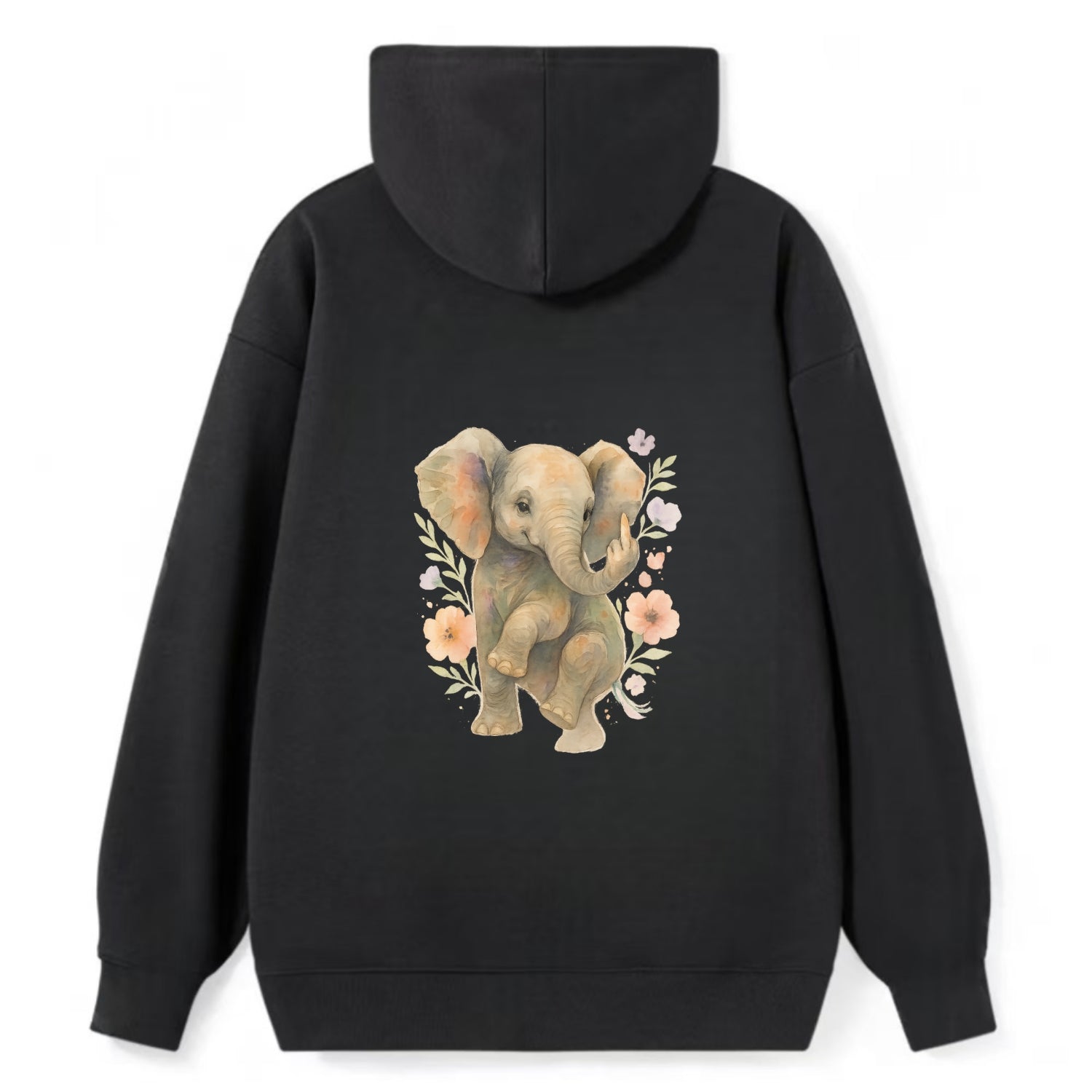 baby elephant with trunk up, one foot raised with middle toe extended - Classic Pullover Hoodie - Black