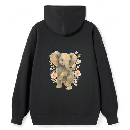 baby elephant with trunk up, one foot raised with middle toe extended - Classic Pullover Hoodie - Black