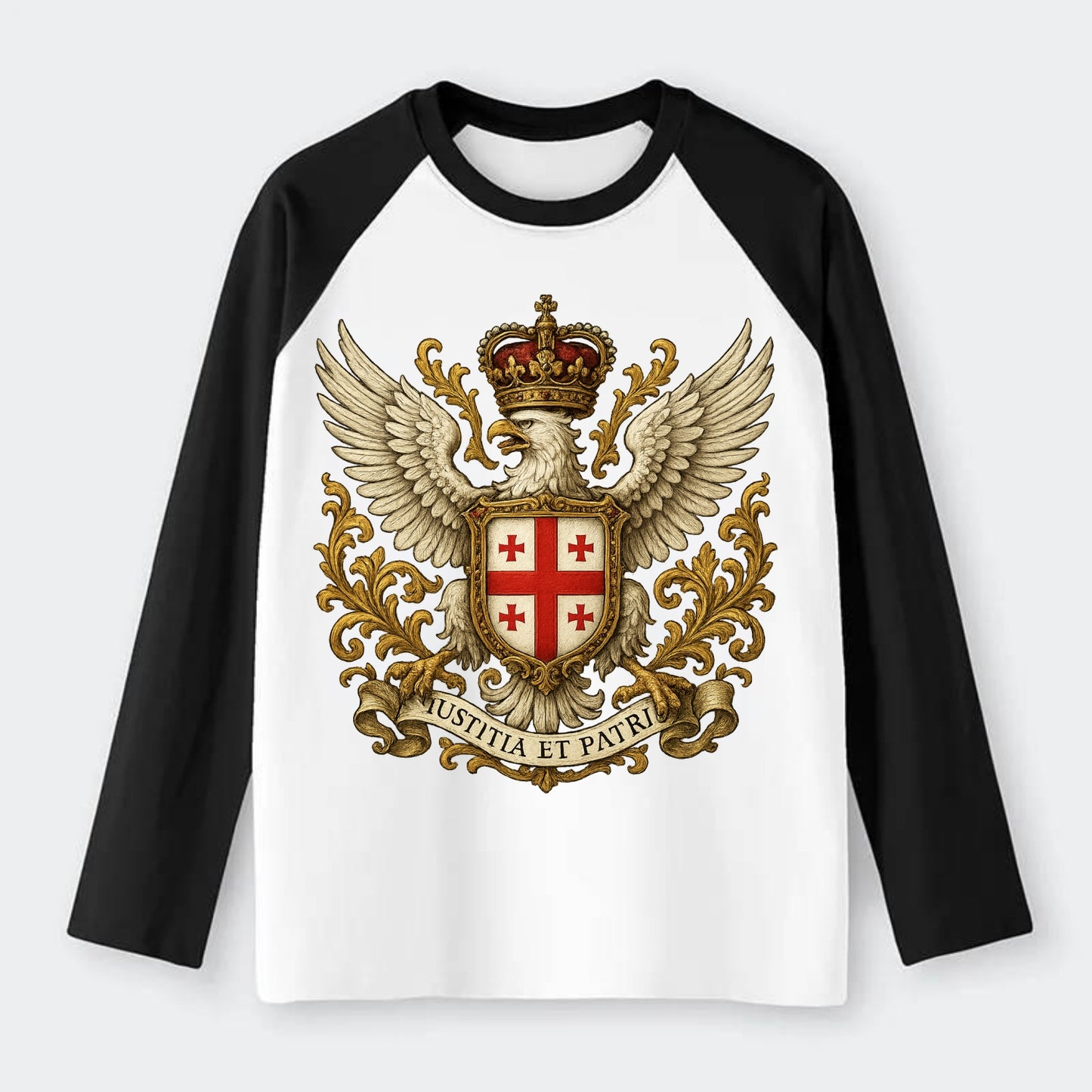 Georgia White Eagle Emblem - Raglan Long Sleeve T-Shirt - Black