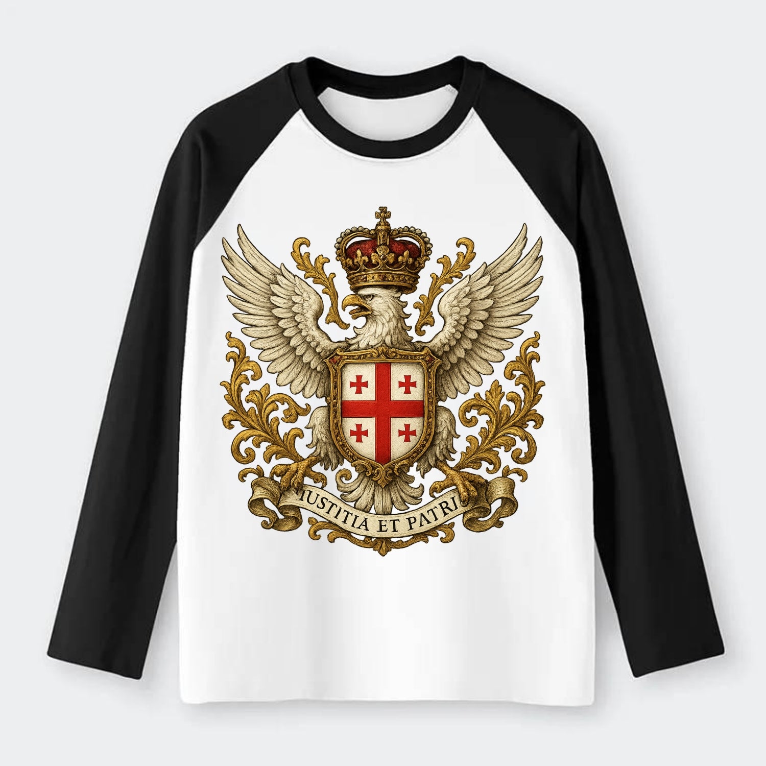 Georgia White Eagle Emblem - Raglan Long Sleeve T-Shirt - Black