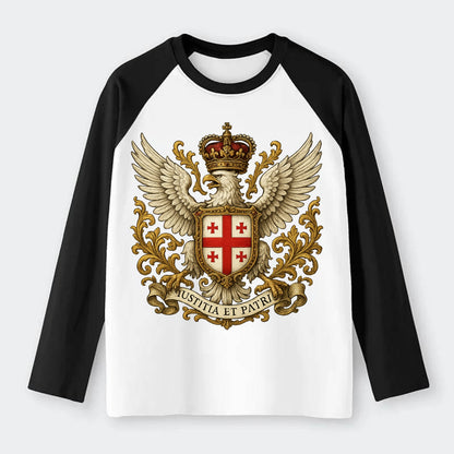 Georgia White Eagle Emblem - Raglan Long Sleeve T-Shirt - Black