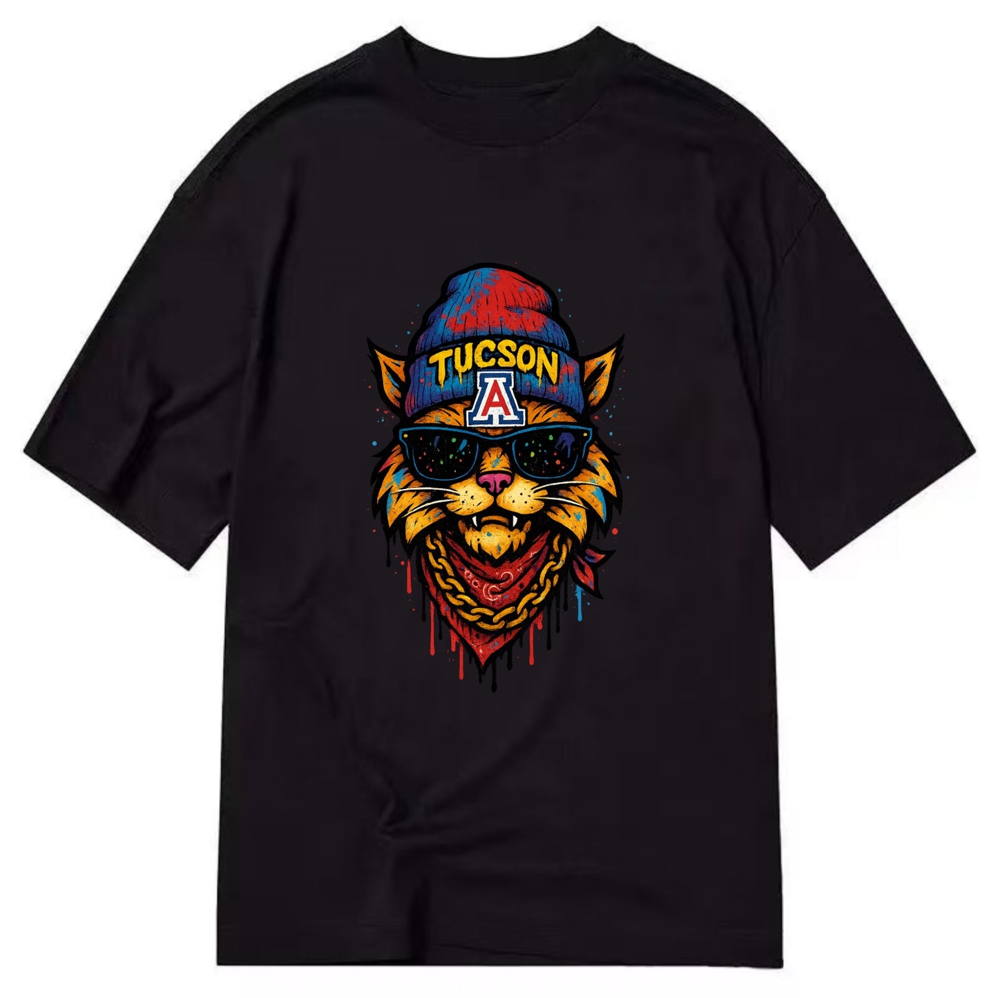 Tucson Wildcat wearing Arizona beanie with A patch - Classic T-shirt - Black