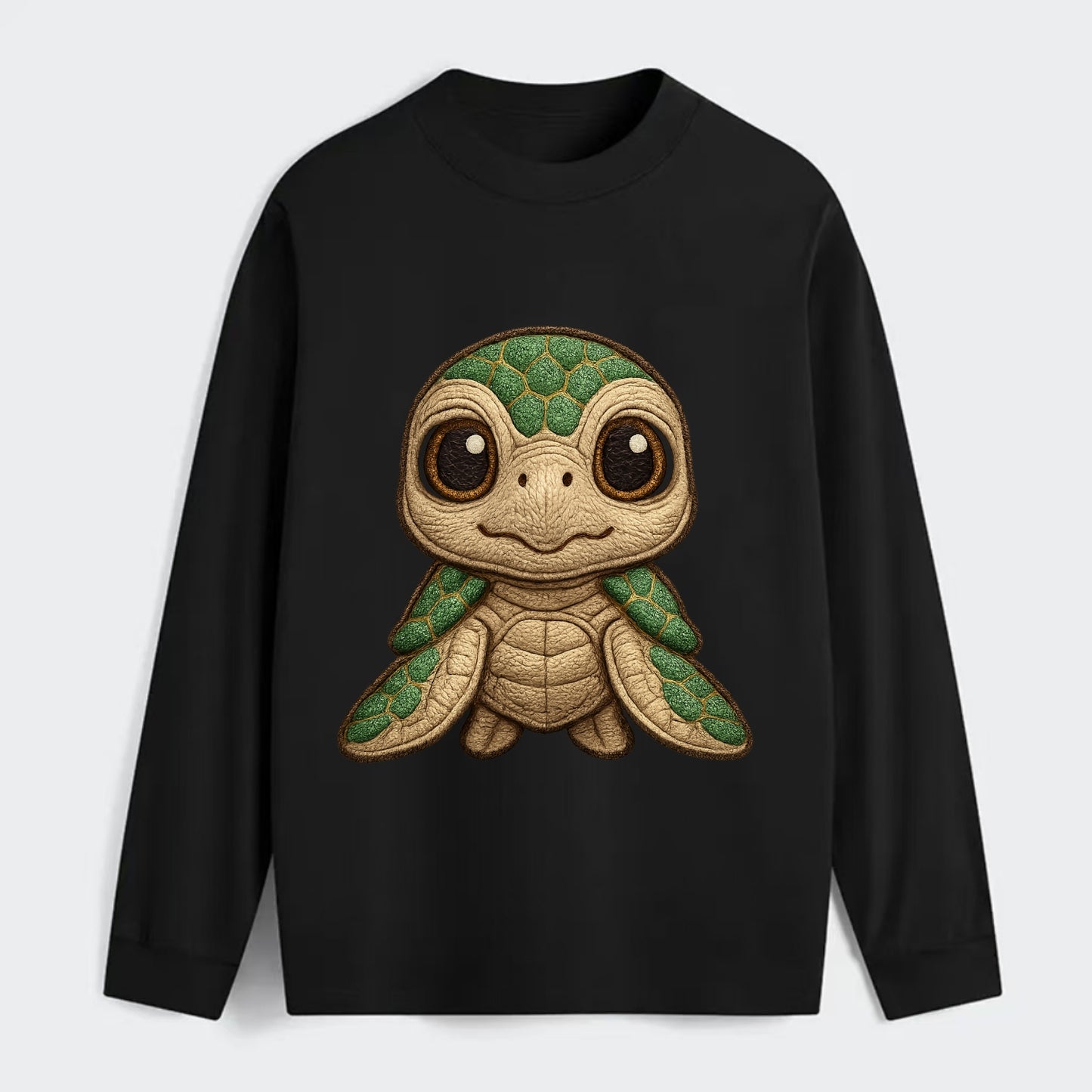 Baby Green Sea Turtle - emerald shell, large innocent brown eyes, tiny - Classic Long Sleeve Shirt - Black